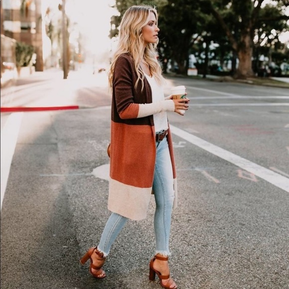 Teresa Color Block Knit Cardigan Sweater Top - Picture 5 of 7